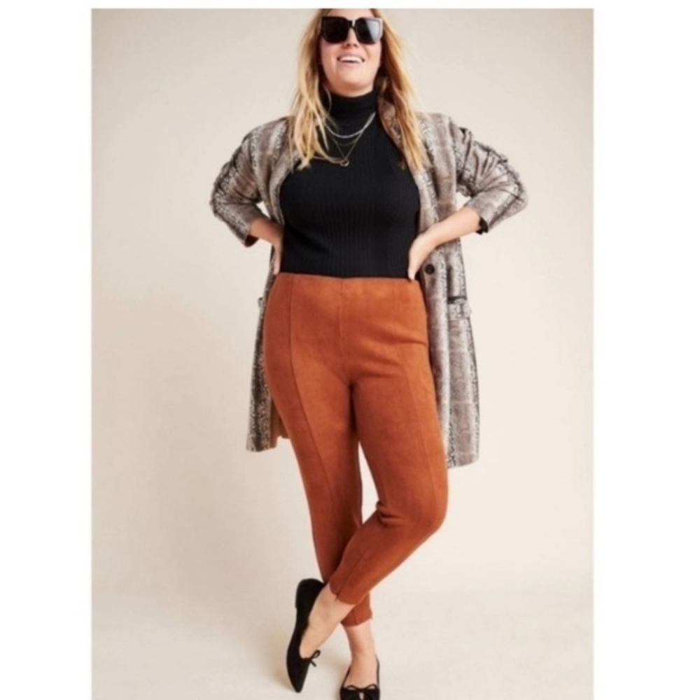 Anthropologie Faux Suede Ankle Zip Skinny Leggings in Cedar Brown‎ size 31